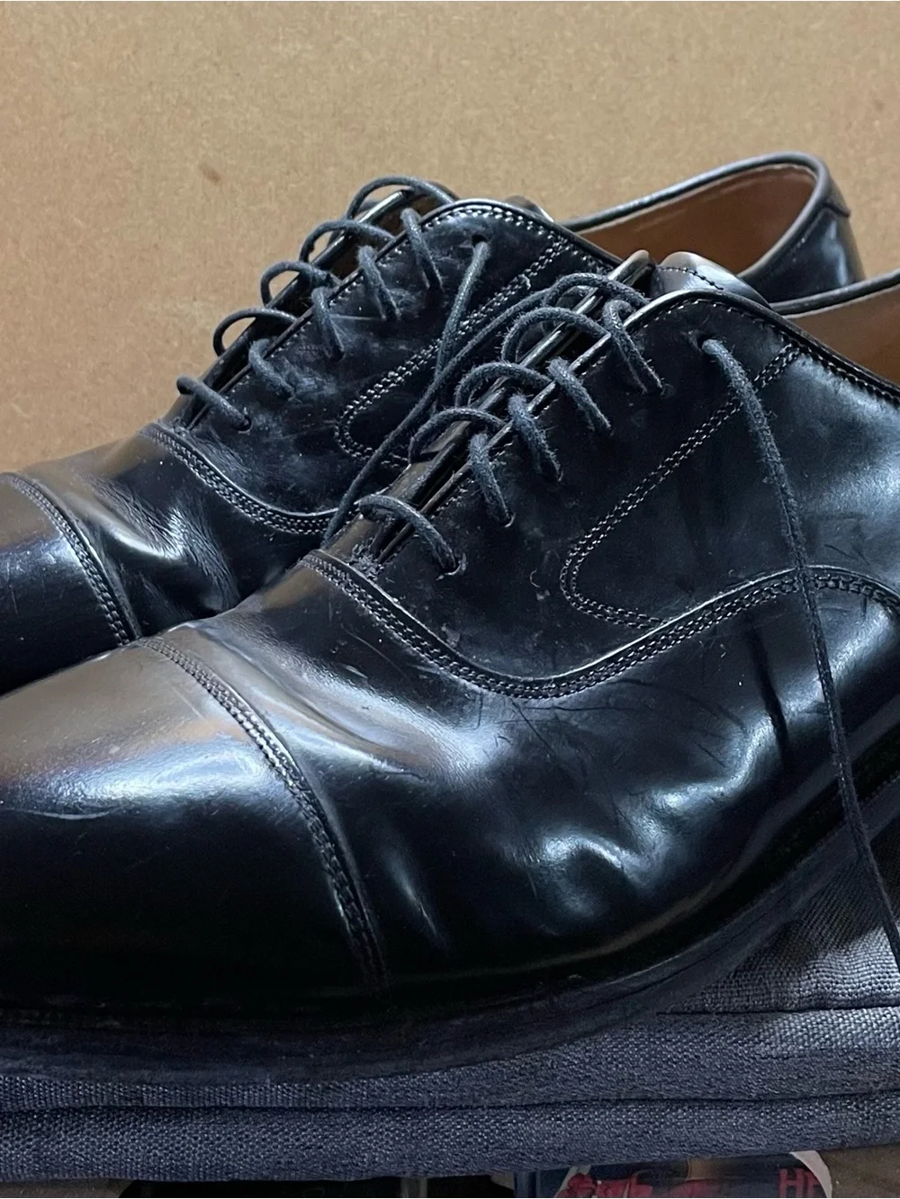Johnston & Murphy Black Cap-Toe Derby Dress Shoes